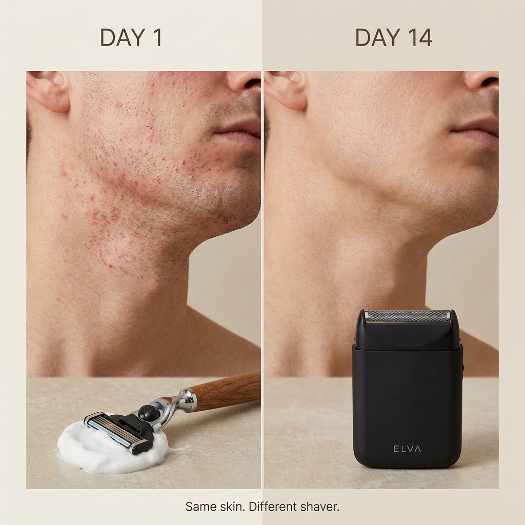 Day 1 vs Day 14 — same skin, different shaver